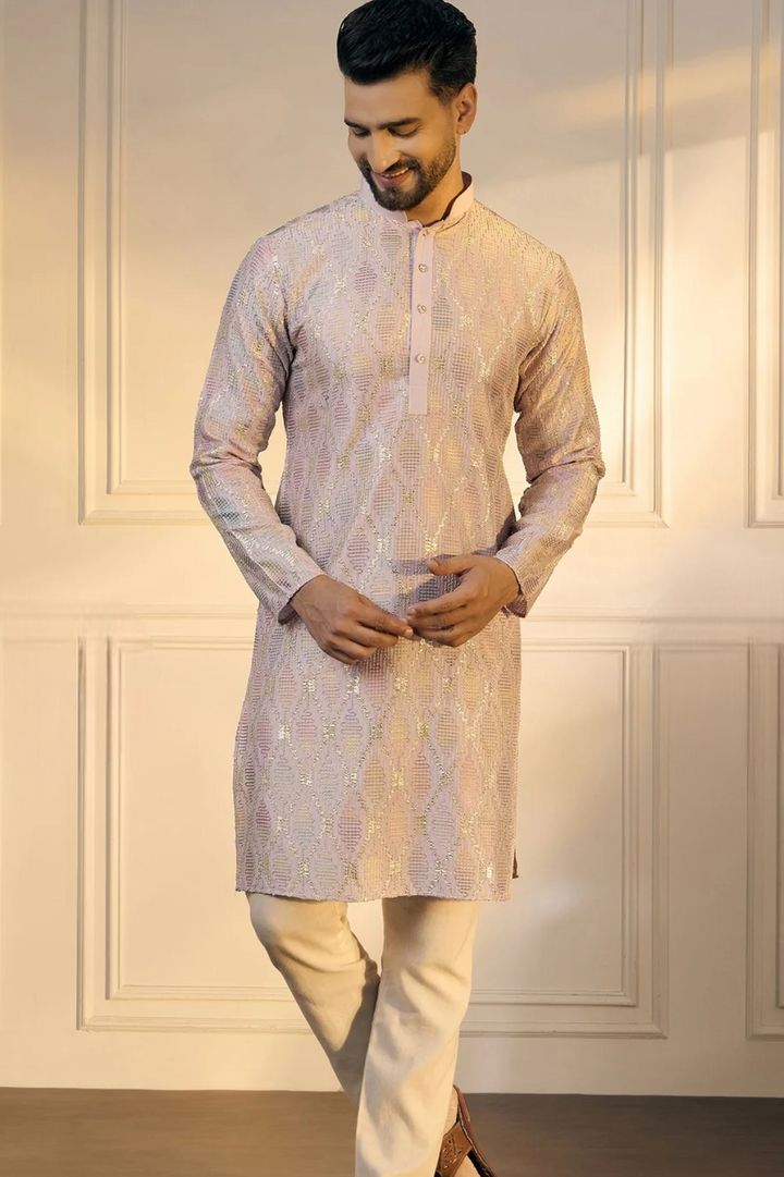 Lilac Brocade Kurta (Outside Ontario) - MyEthnikRentals