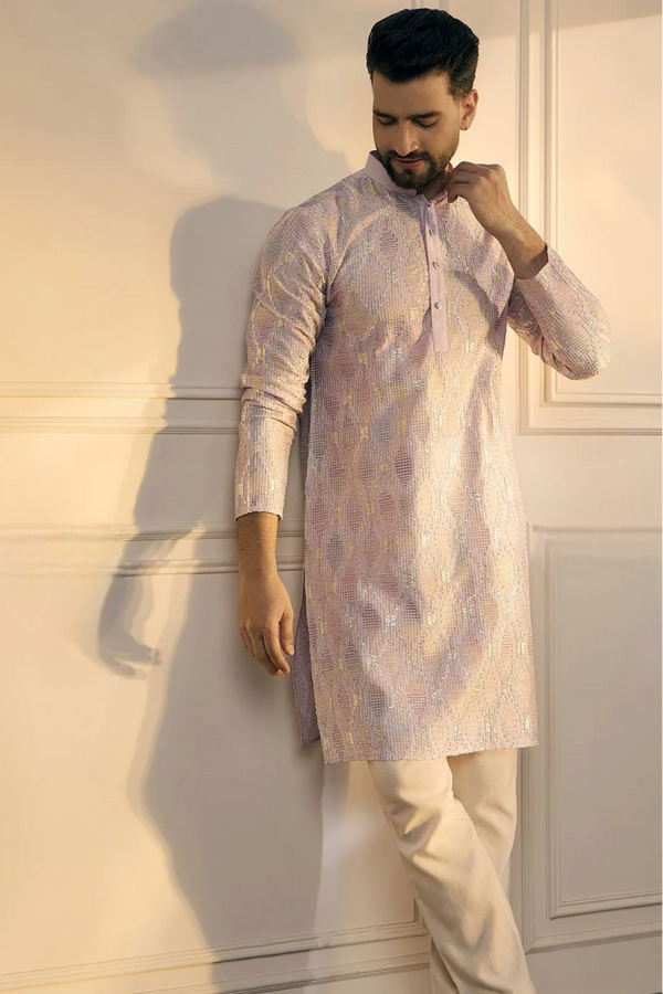 Lilac Brocade Kurta - MyEthnikRentals
