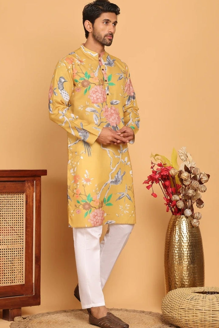 Floral Printed Yellow Kurta (Outside Ontario) - MyEthnikRentals