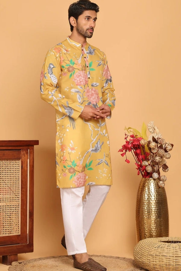 Floral Printed Yellow Kurta - MyEthnikRentals