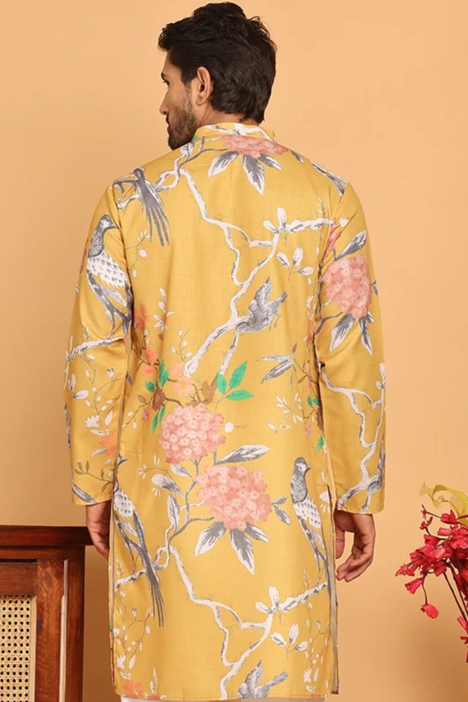 Floral Printed Yellow Kurta (Outside Ontario) - MyEthnikRentals
