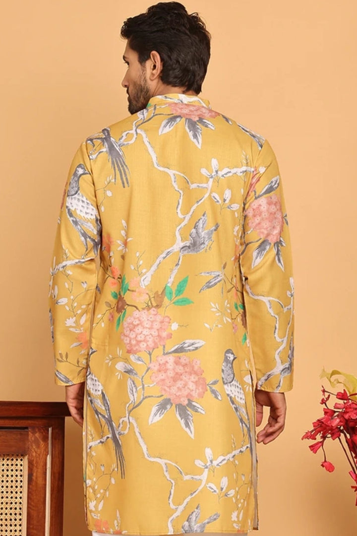 Floral Printed Yellow Kurta (Outside Ontario) - MyEthnikRentals