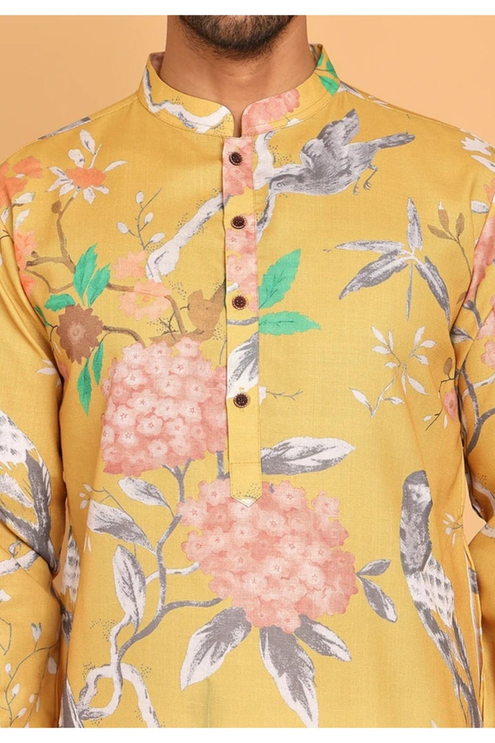 Floral Printed Yellow Kurta (Outside Ontario) - MyEthnikRentals