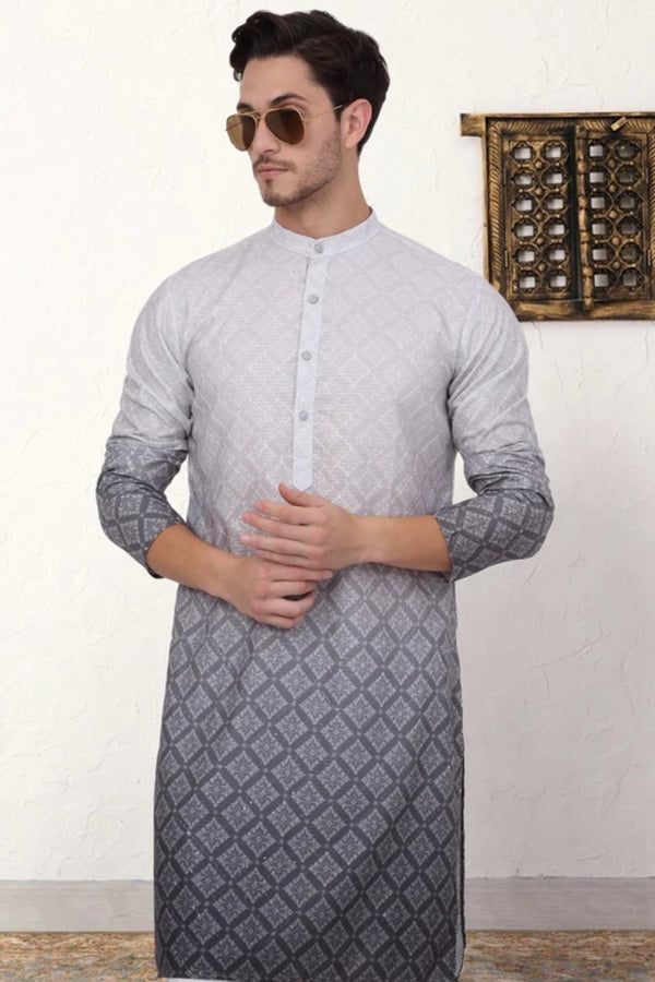 Ombré Geometric Grey Kurta - MyEthnikRentals