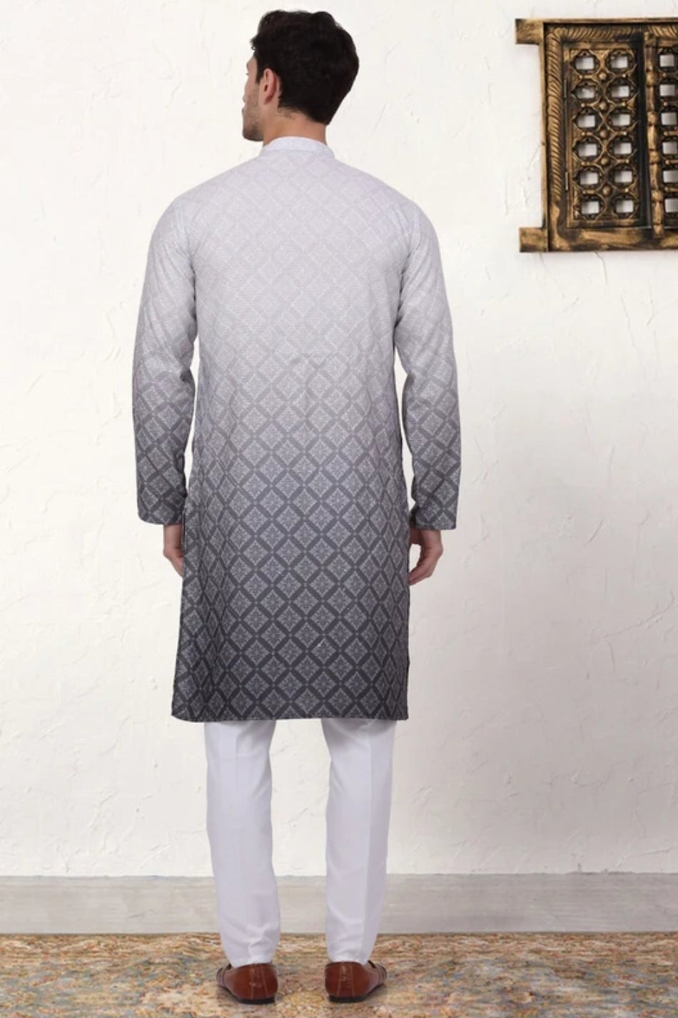 Ombré Geometric Grey Kurta (Outside Ontario) - MyEthnikRentals