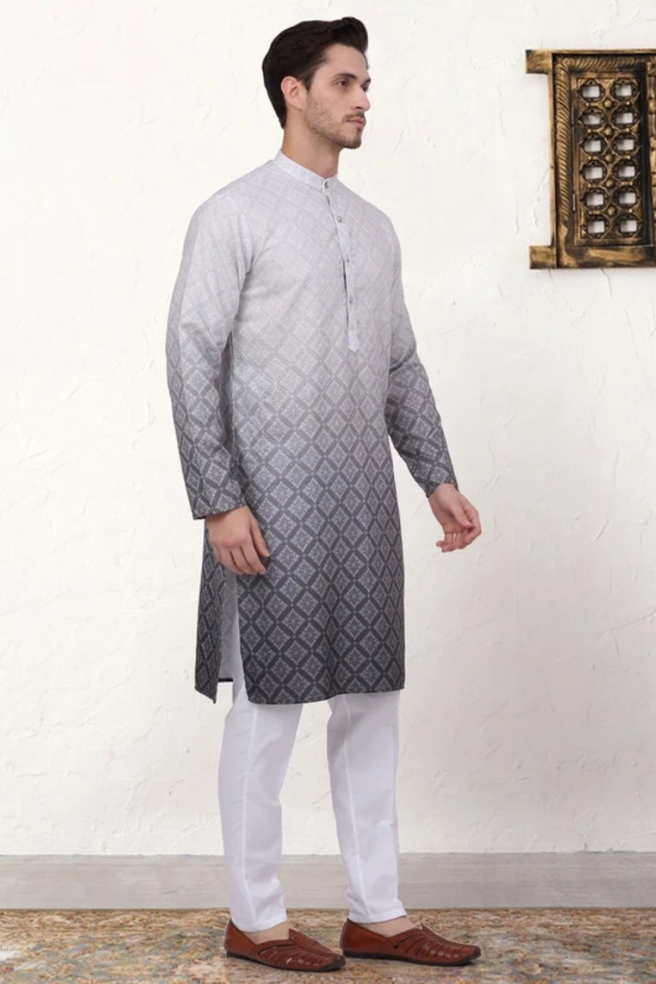 Ombré Geometric Grey Kurta (Outside Ontario) - MyEthnikRentals