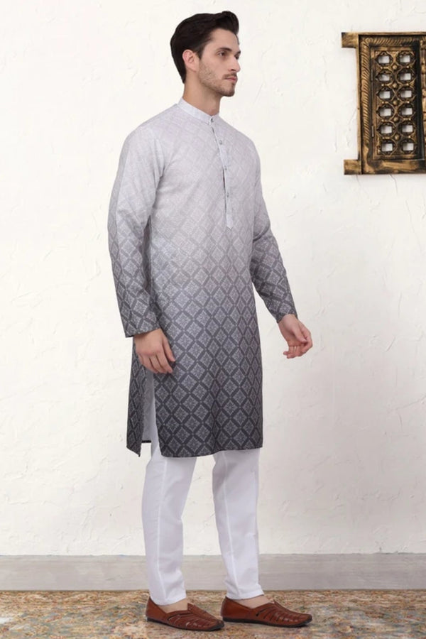 Ombré Geometric Grey Kurta - MyEthnikRentals