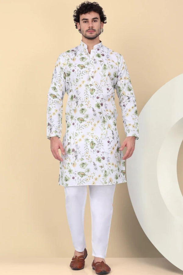 Floral Printed White Kurta - MyEthnikRentals