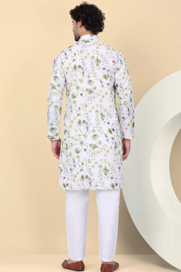 Floral Printed White Kurta - MyEthnikRentals