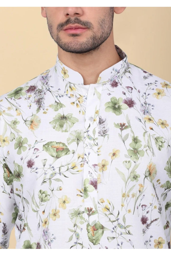Floral Printed White Kurta (Outside Ontario) - MyEthnikRentals