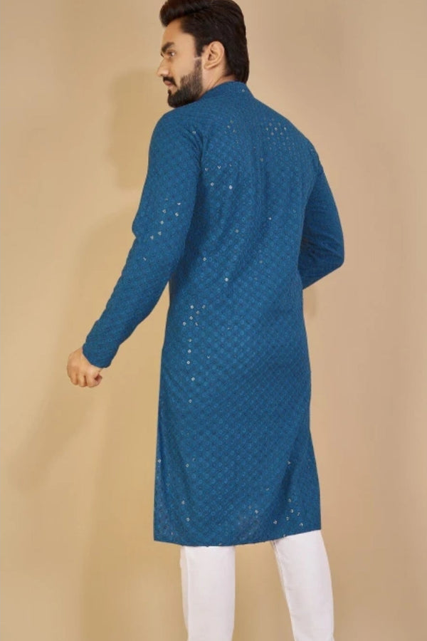 Aqua Blue Sequence Kurta - MyEthnikRentals