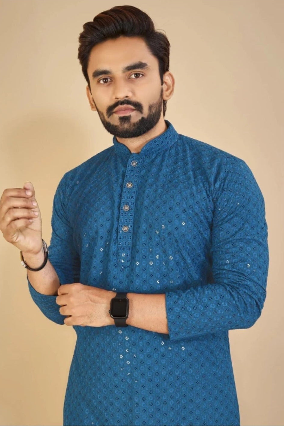 Aqua Blue Sequence Kurta (Outside Ontario) - MyEthnikRentals