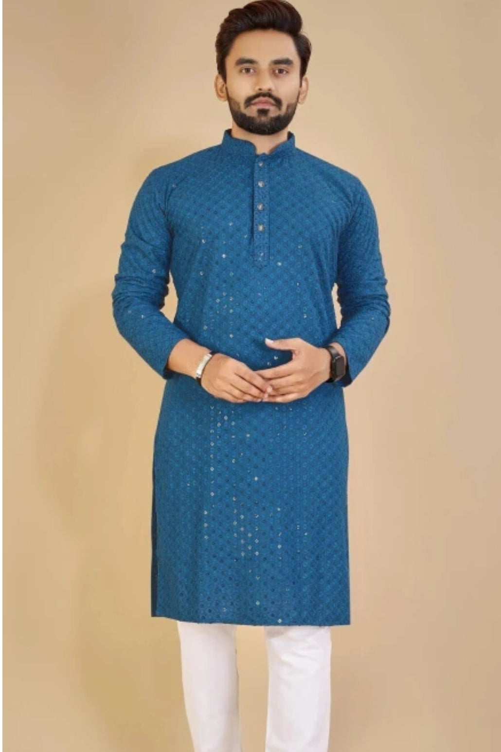 Aqua Blue Sequence Kurta (Outside Ontario) - MyEthnikRentals