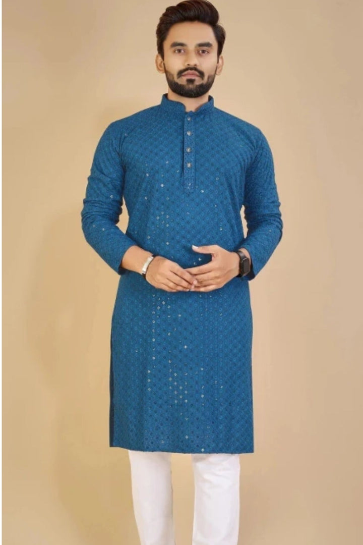 Aqua Blue Sequence Kurta (Outside Ontario) - MyEthnikRentals