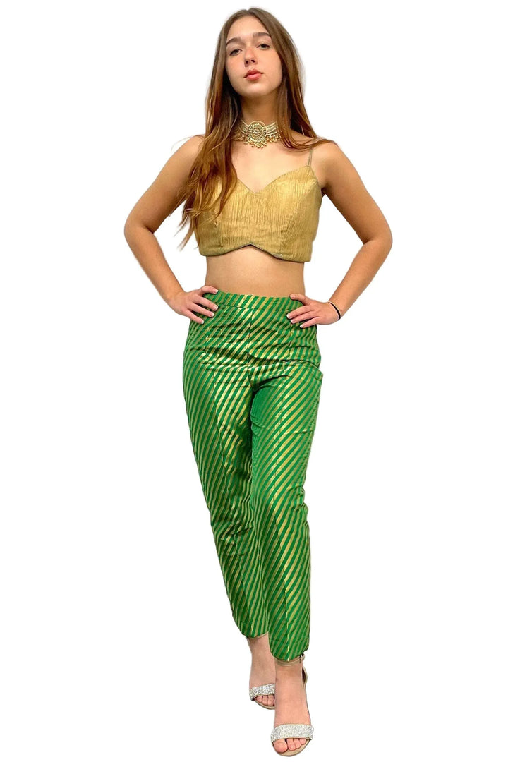 Striped Green Suit Pant - MyEthnikRentals