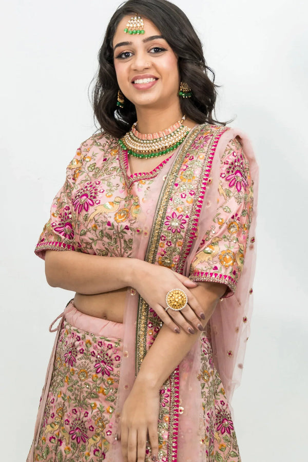 Baby Pink Embroidered Lehenga (Outside Ontario) - MyEthnikRentals