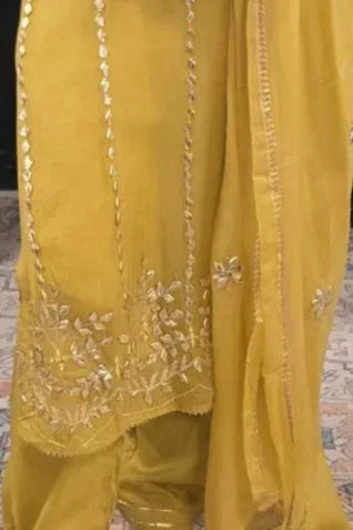 Lime Yellow Gotta Patti Salwar Kameez - MyEthnikRentals