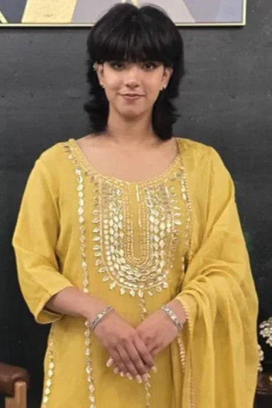 Lime Yellow Gotta Patti Salwar Kameez - MyEthnikRentals