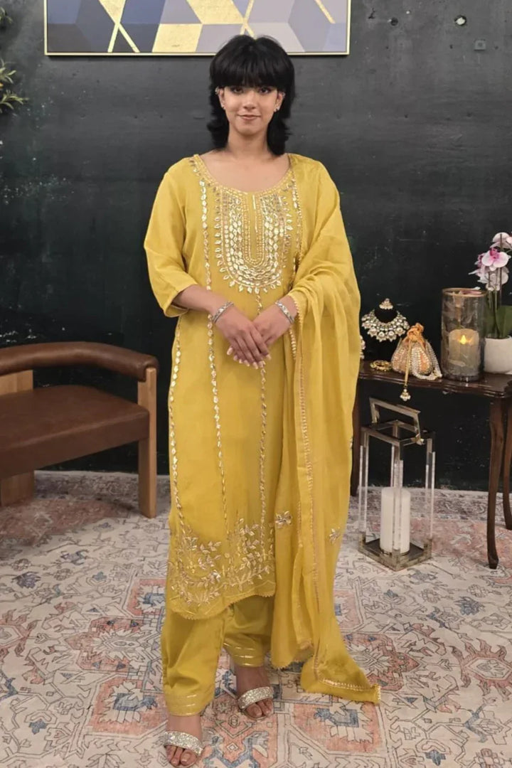 Lime Yellow Gotta Patti Salwar Kameez - MyEthnikRentals