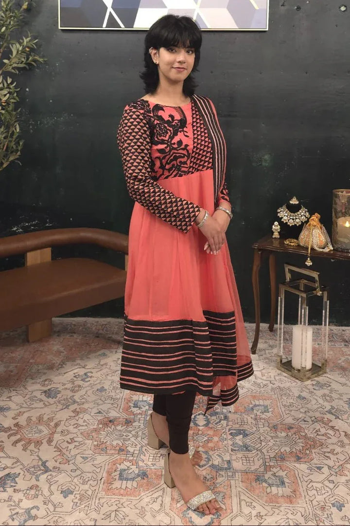 Peachy Pink Georgette Salwar Kameez - MyEthnikRentals