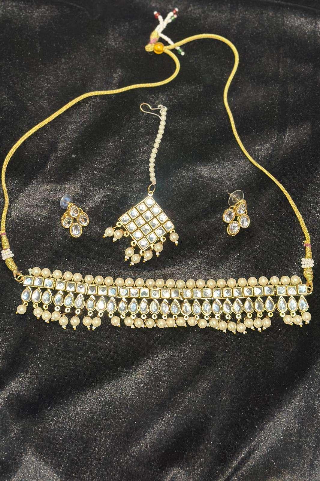 White Crystal hanging pearl Jewellery Set (Outside Ontario) - MyEthnikRentals
