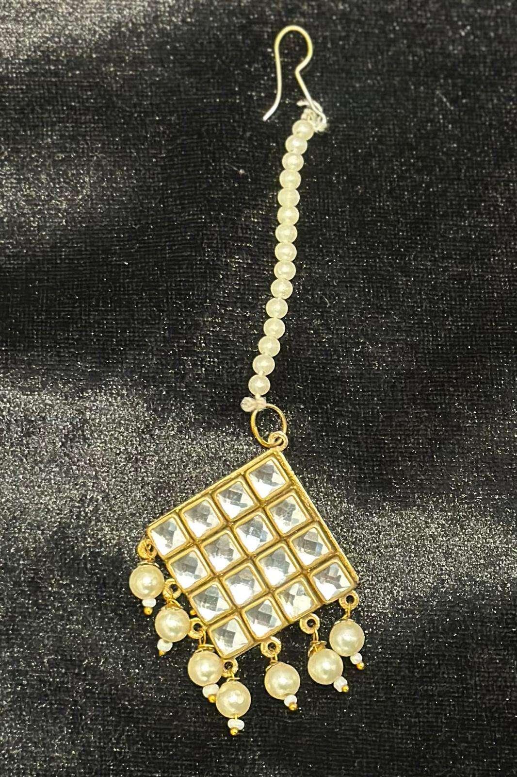 White Crystal hanging pearl Jewellery Set (Outside Ontario) - MyEthnikRentals