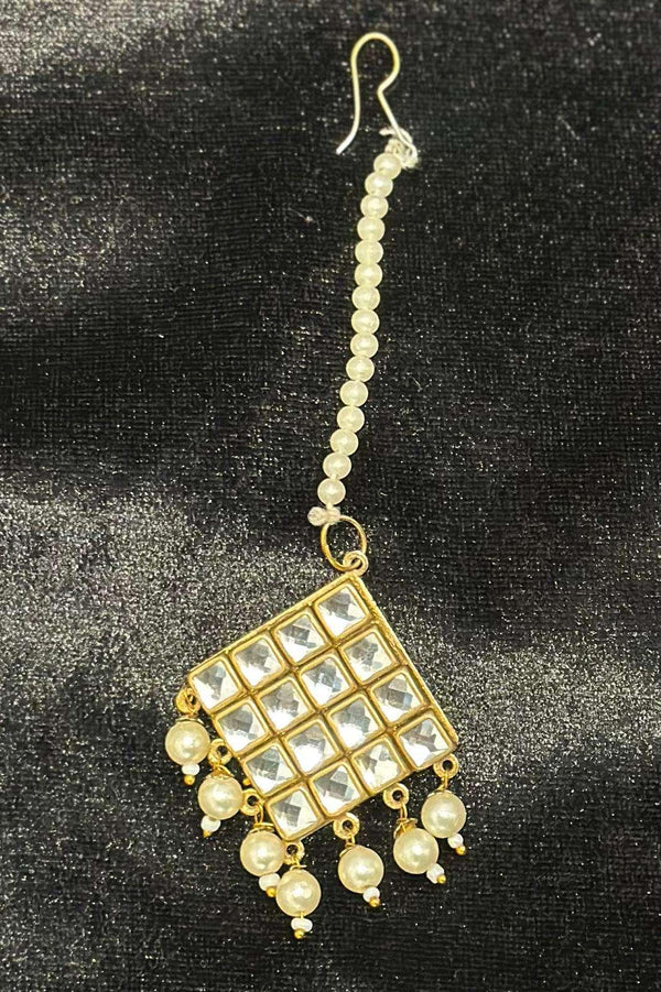White Crystal hanging pearl Jewellery Set (Outside Ontario) - MyEthnikRentals