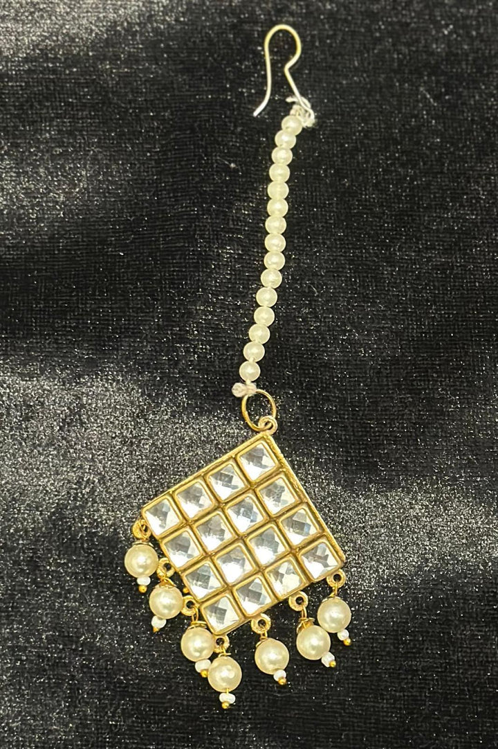 White Crystal hanging pearl Jewellery Set - MyEthnikRentals