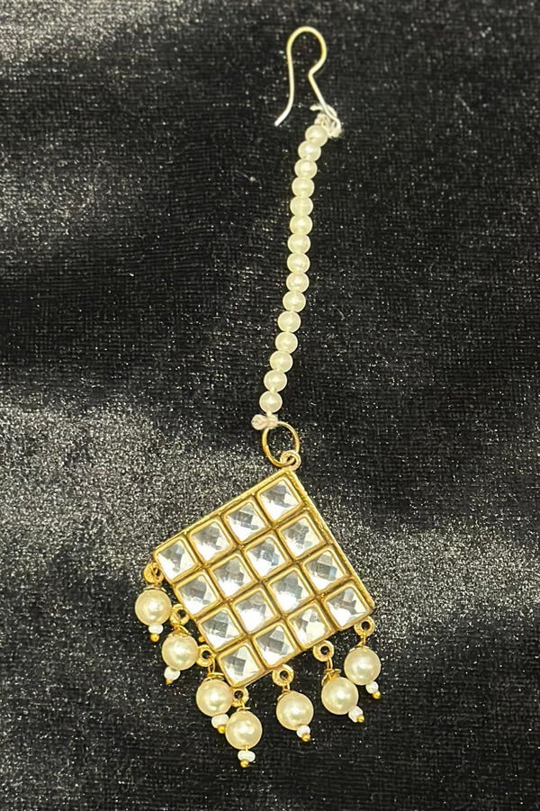 White Crystal hanging pearl Jewellery Set - MyEthnikRentals
