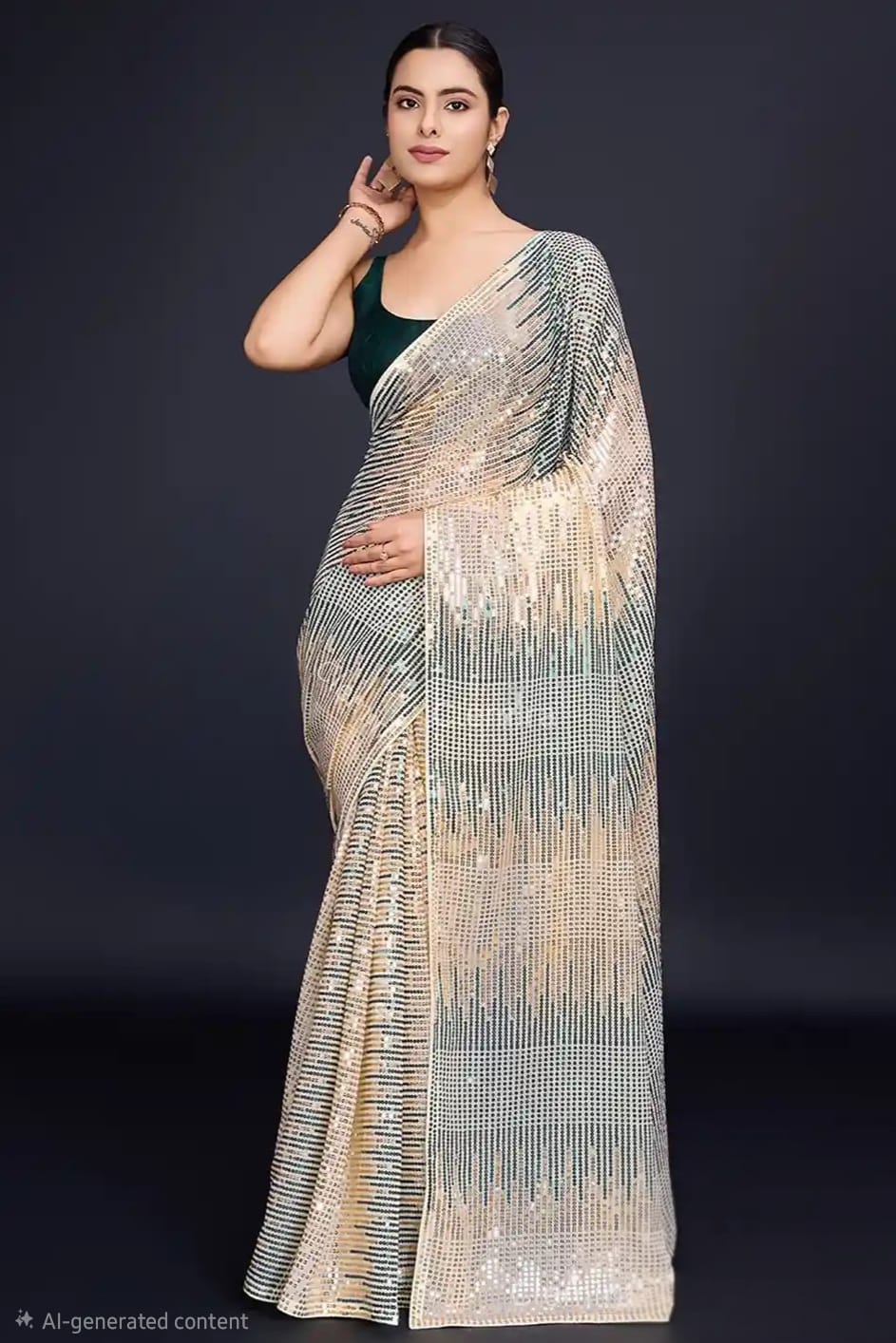 Champagne Gold Sequin Saree (Outside Ontario)