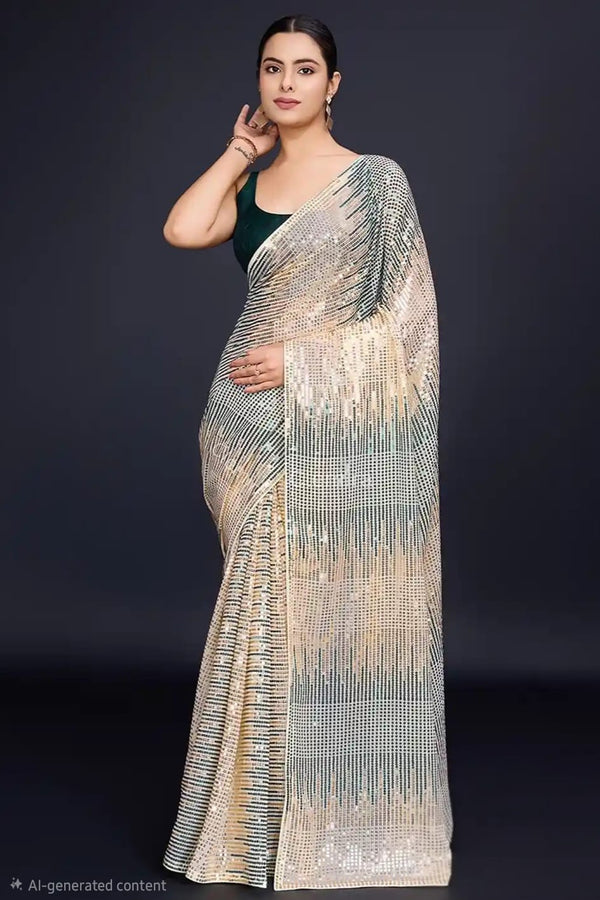 Champagne Gold Sequin Saree (Outside Ontario)
