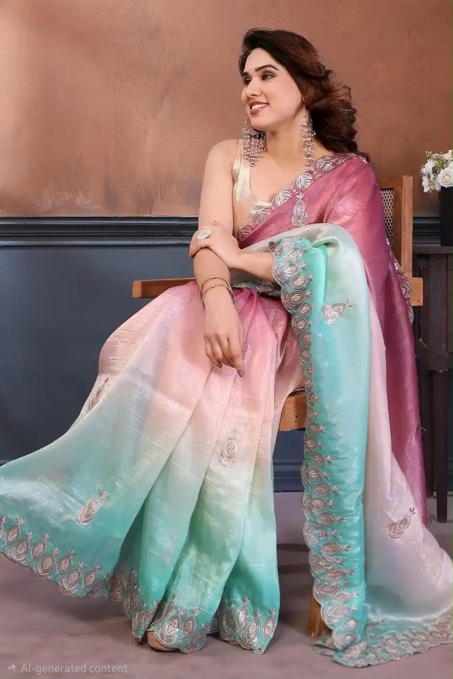 Blush Pink & Aqua Blue Ombre Silk Saree