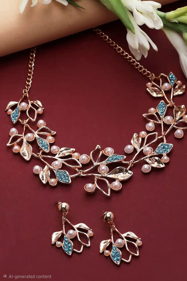 Rose Gold Floral Crystal Jewellery Set