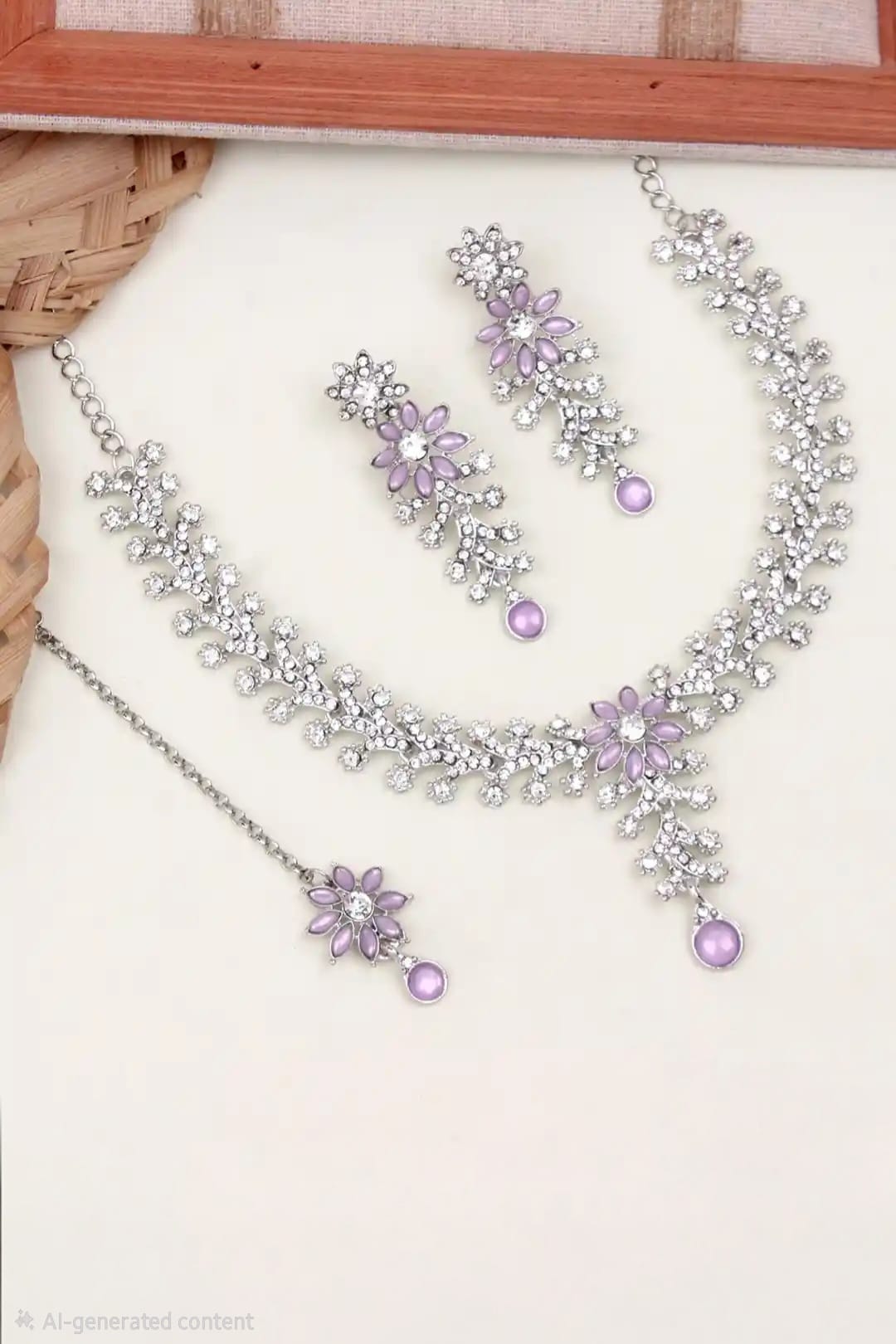 Lavender Crystal Floral Jewellery Set (Outside Ontario)