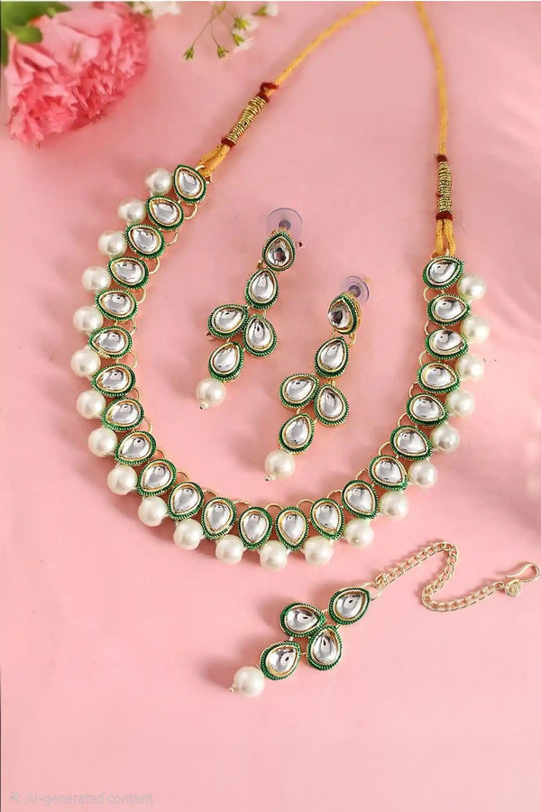 Traditional Green Kundan Pearl Jewellery Set (Outside Ontario)