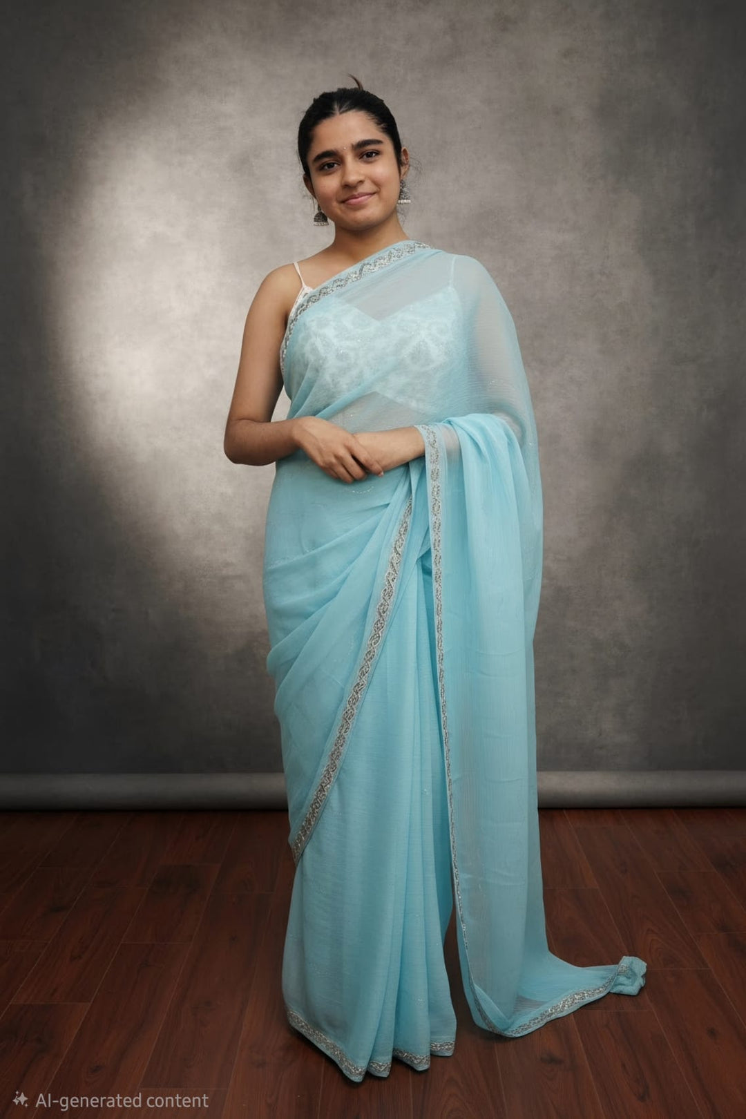 Light Blue Georgette Crystal Saree  (Outside Ontario)