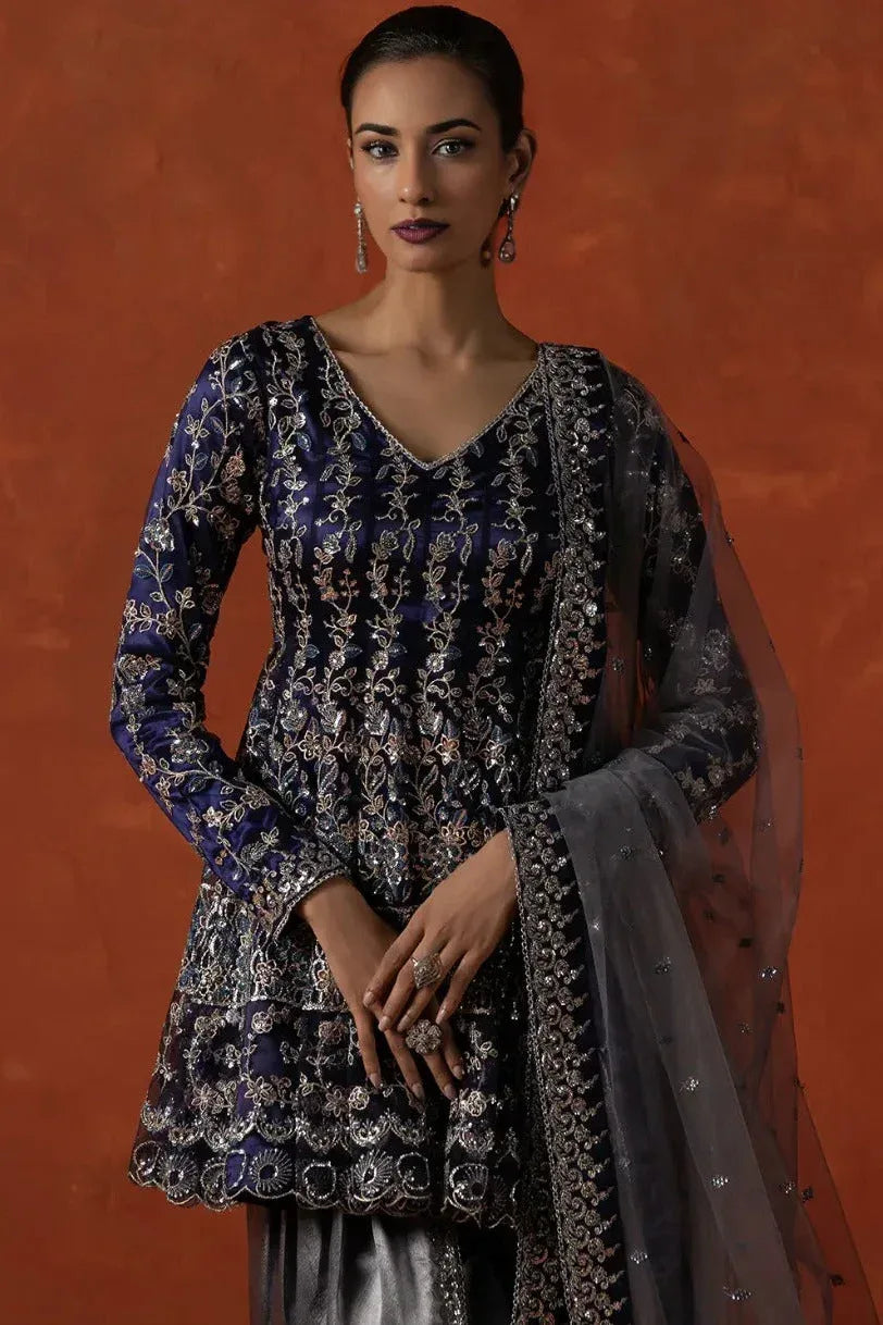 Navy Blue & Slate Grey Embroidered Punjabi Suit (Outside Ontario) - MyEthnikRentals