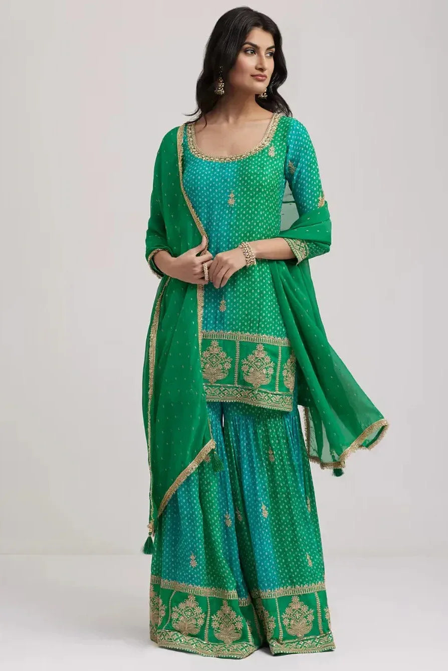 Olive Bandhani Chinon Salwar Kameez (Outside Ontario) - MyEthnikRentals