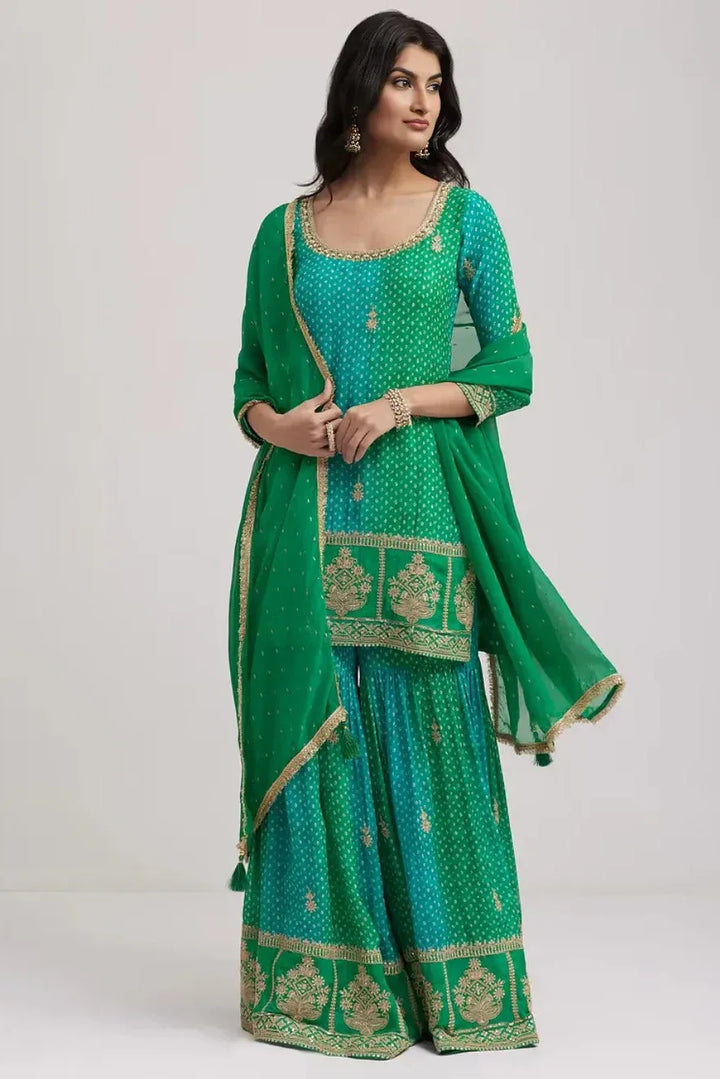 Olive Bandhani Chinon Salwar Kameez (Outside Ontario) - MyEthnikRentals
