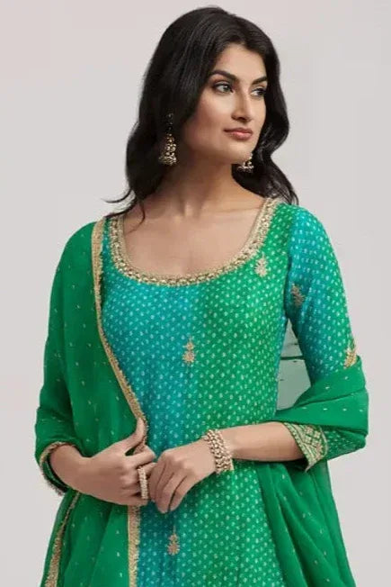 Olive Bandhani Chinon Salwar Kameez (Outside Ontario) - MyEthnikRentals