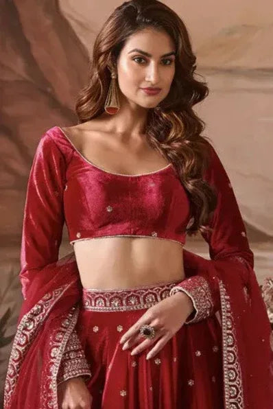 Rani Red Velvet Lehenga (Outside Ontario) - MyEthnikRentals