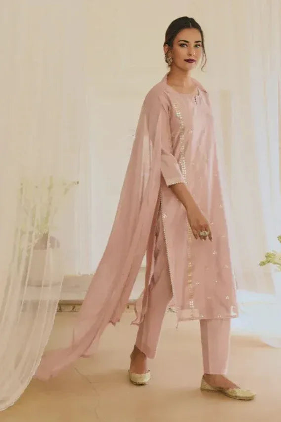 Blush Rose Gota Patti Embellished Kurta Set (Outside Ontario) - MyEthnikRentals