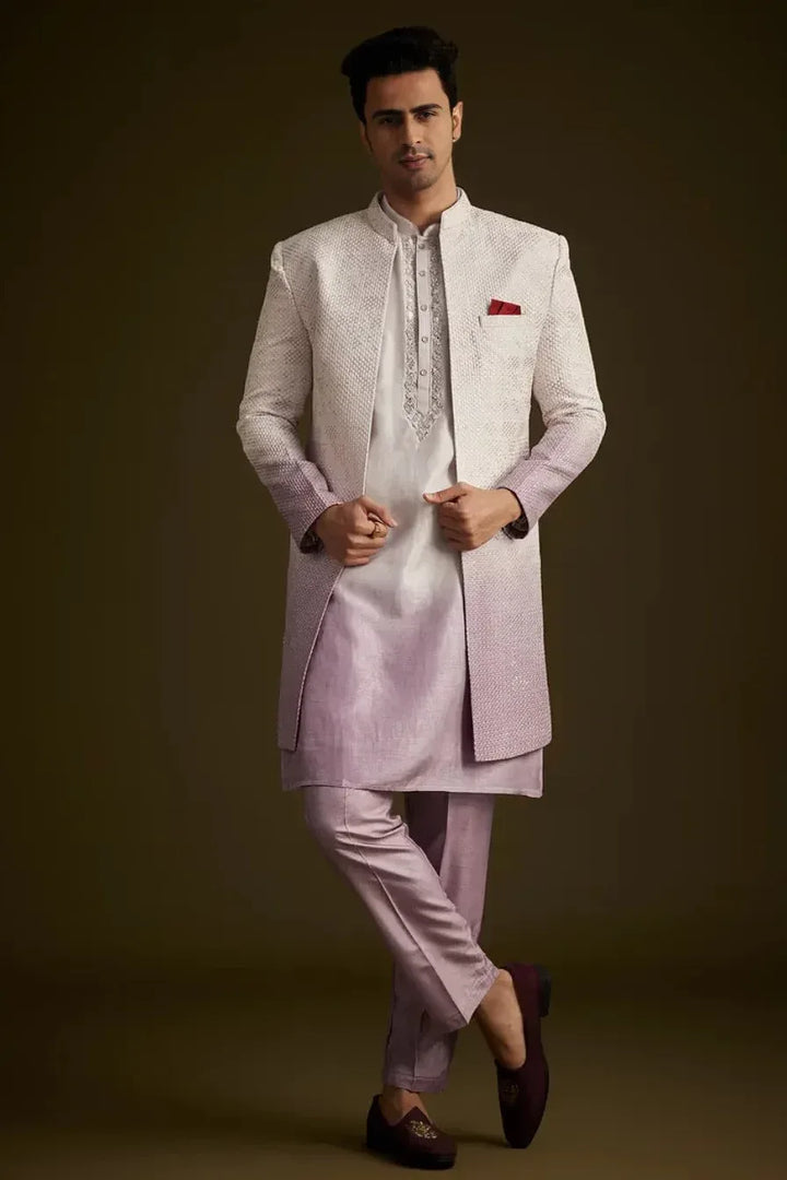 Purple & Lilac Ombre Sherwani with Embroidery (Outside Ontario) - MyEthnikRentals