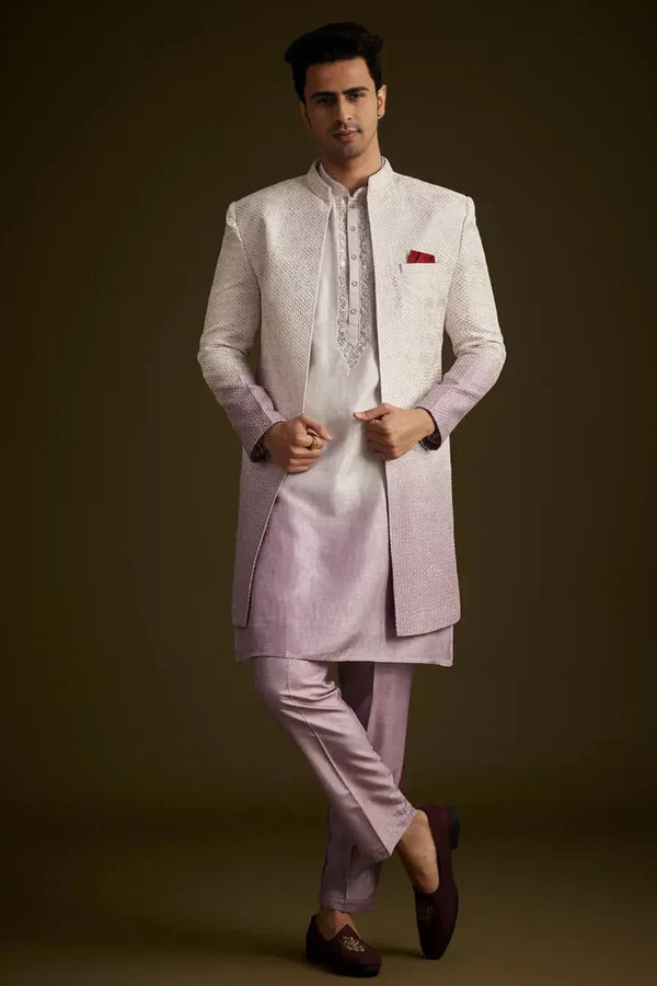 Purple & Lilac Ombre Sherwani with Embroidery - MyEthnikRentals