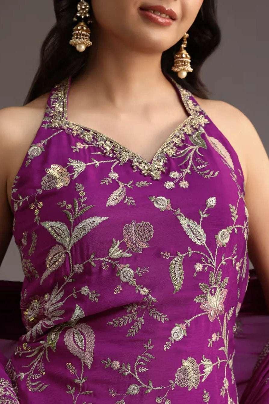 Purple Resham Embroidered Salwar Kameez (Outside Ontario) - MyEthnikRentals