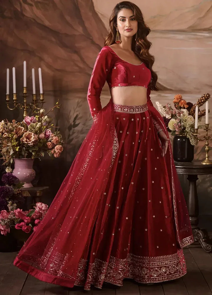 Rani Red Velvet Lehenga - MyEthnikRentals