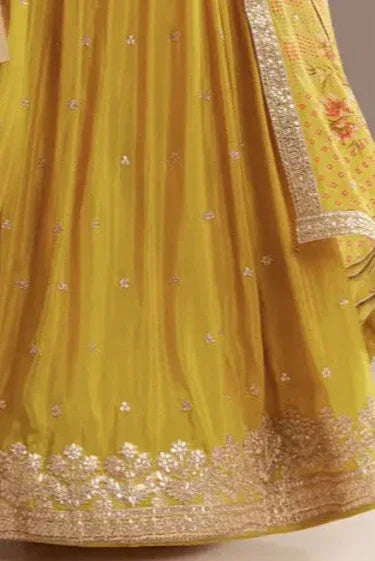 Mustard Zardosi Chiffon Salwar Kameez (Outside Ontario) - MyEthnikRentals
