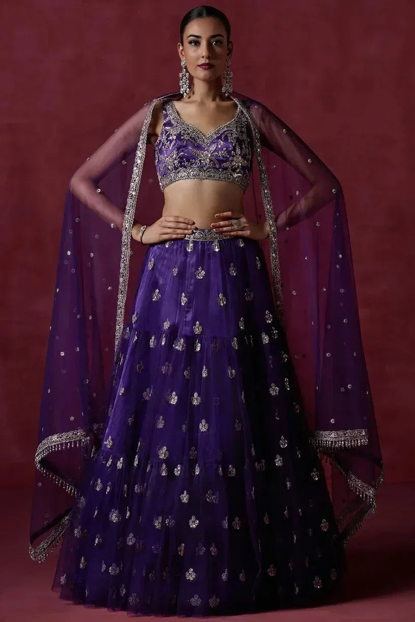 Plum Purple Net Lehenga (Outside Ontario) - MyEthnikRentals
