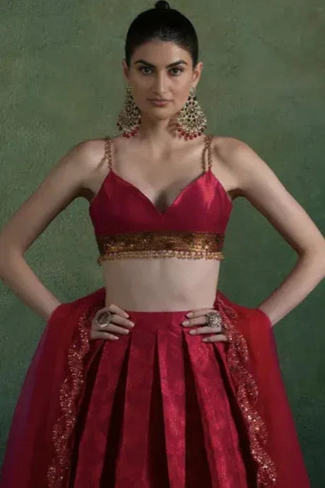 Fuchsia Red Brocade Lehenga (Outside Ontario) - MyEthnikRentals