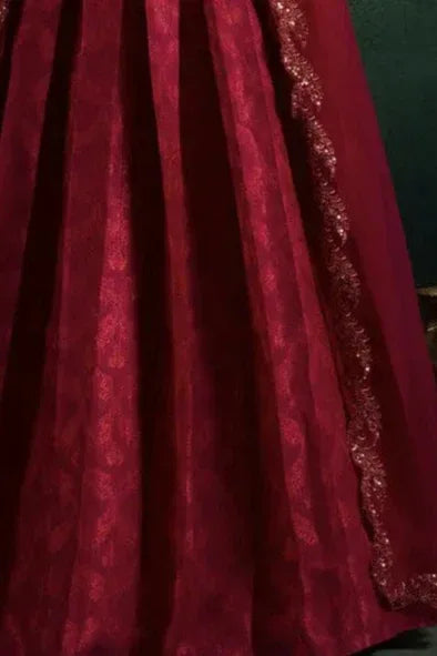 Fuchsia Red Brocade Lehenga - MyEthnikRentals
